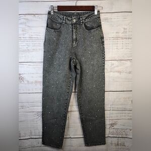 NWOT Le Lis High Rise Gray/black Denim Jeans Women Size 24 Xsmall Rhinestones